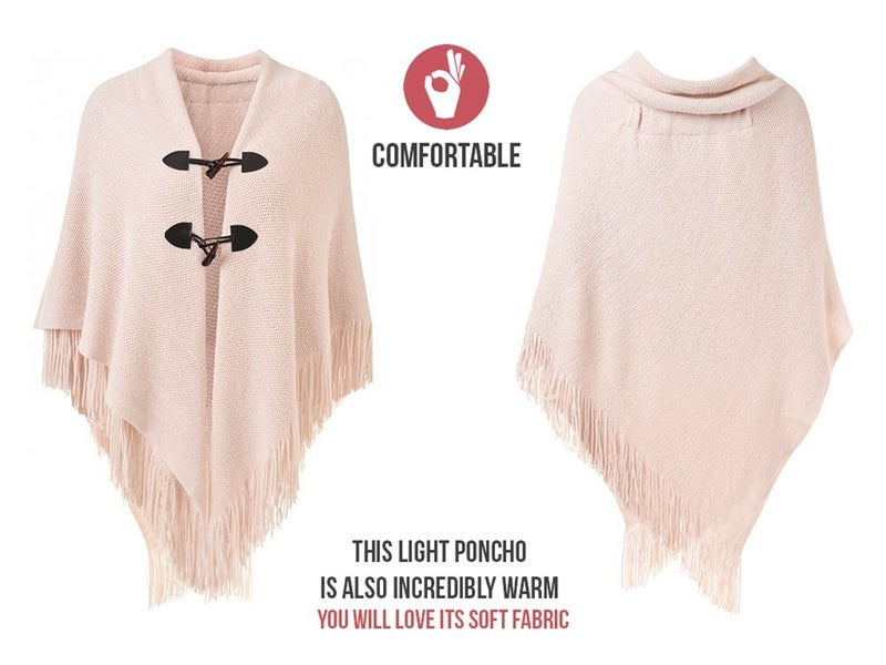 Ferand Shawl Wraps for Women â€“ Toggle Closure, Elegant Fringe Shawl for Travel, Work, or Casual Outfits, Perfect for Fall Layering, Pink - Image 3